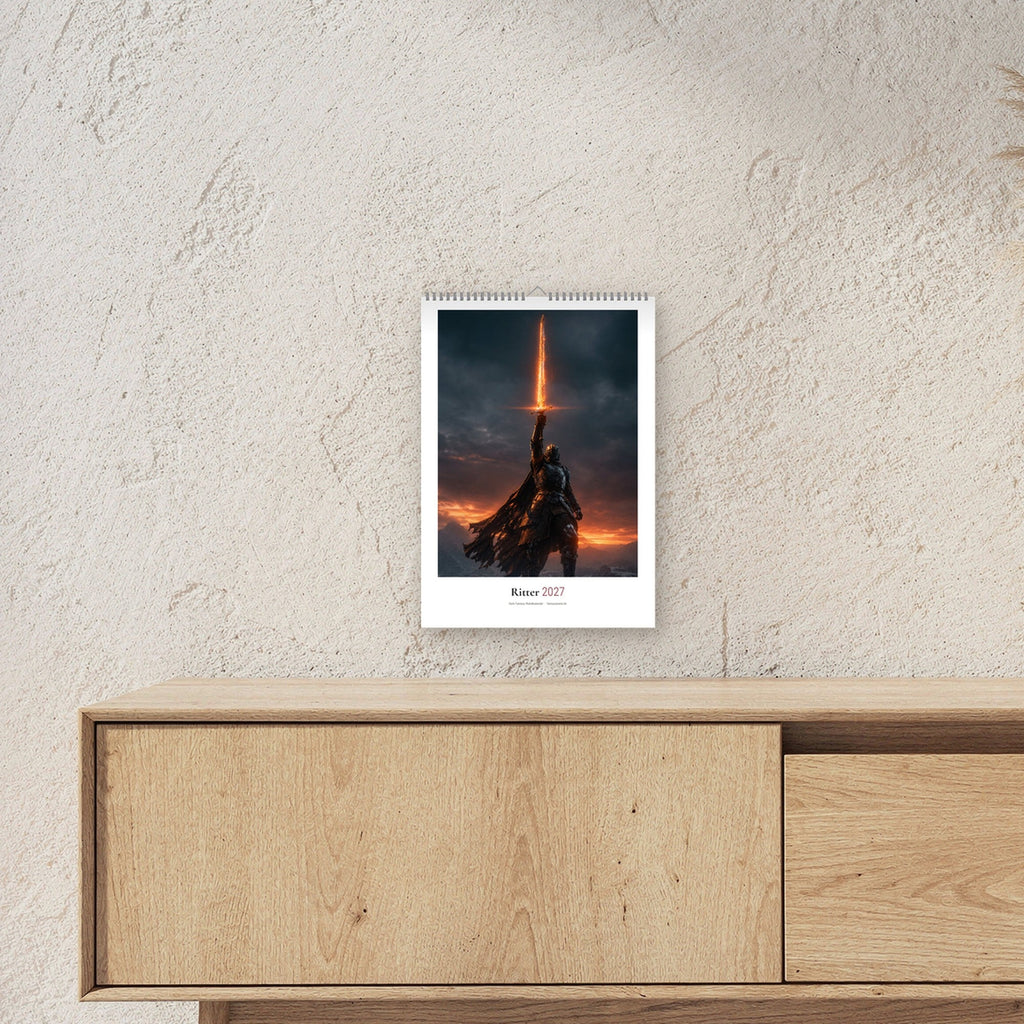Ritter Kalender 2027 – A3-Kalender über einem Sideboard, zeigt die Größe im Raum