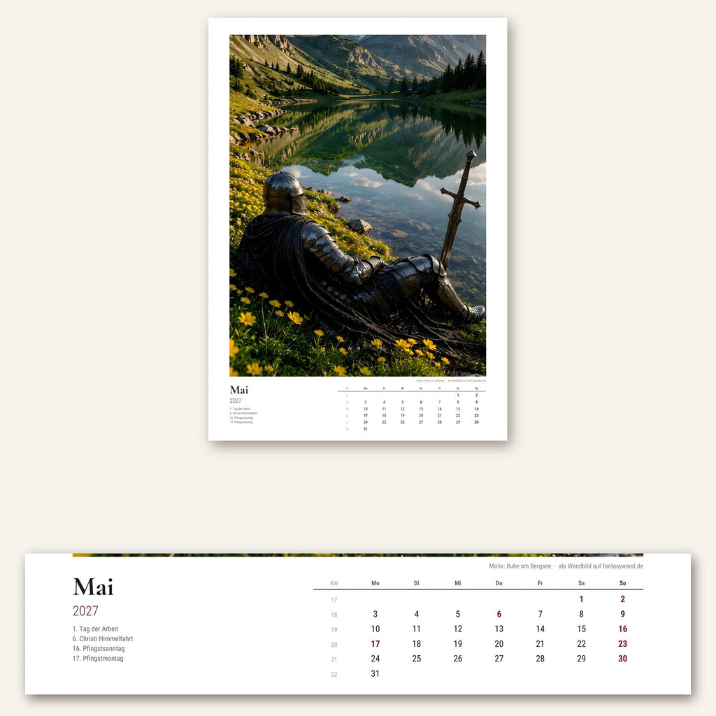 Ritter Kalender 2027 – Mai-Seite mit Monatsraster, Kalenderwochen und Feiertagen in Nahaufnahme