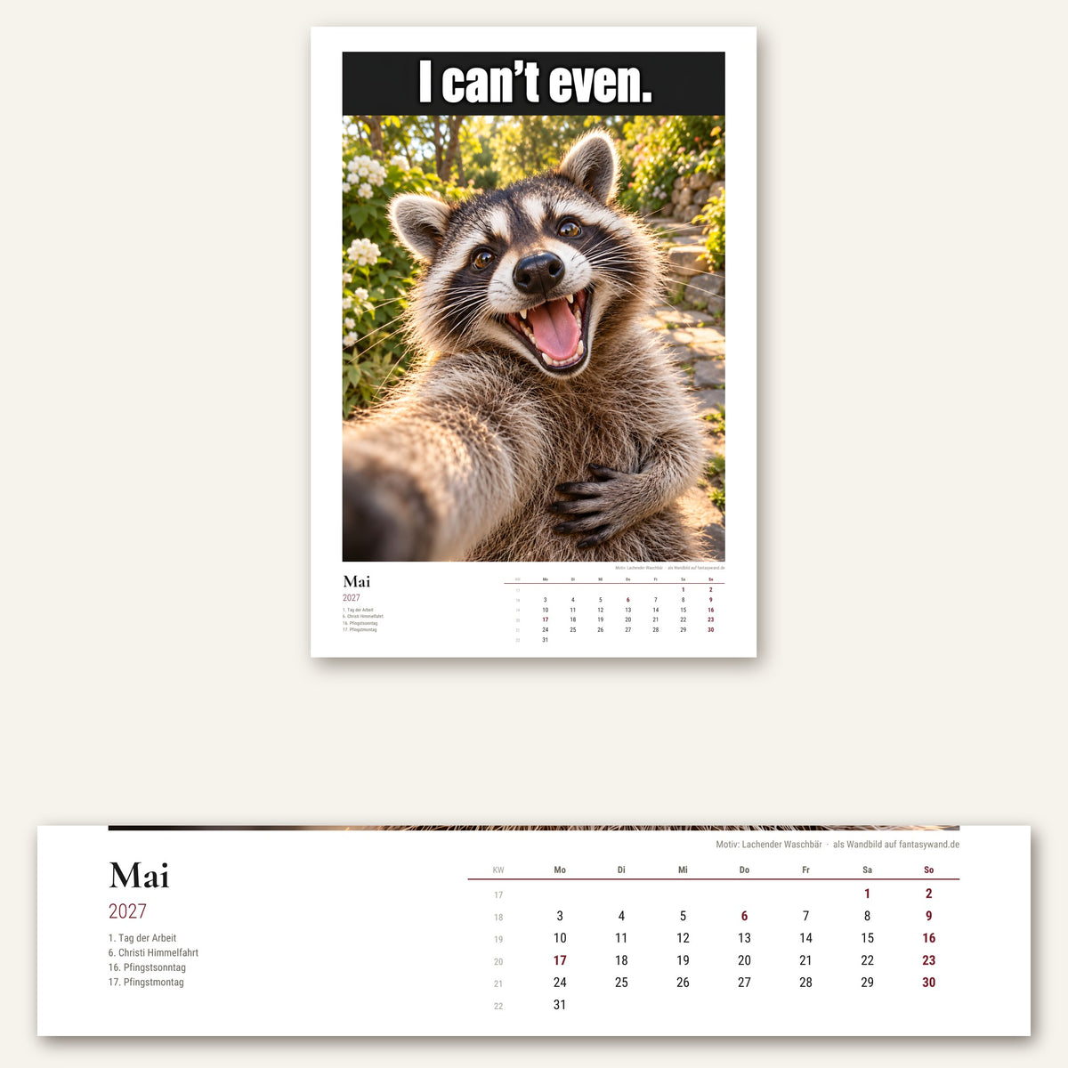 Tier-Selfies Kalender 2027 – Kalendarium, Produktvisualisierung