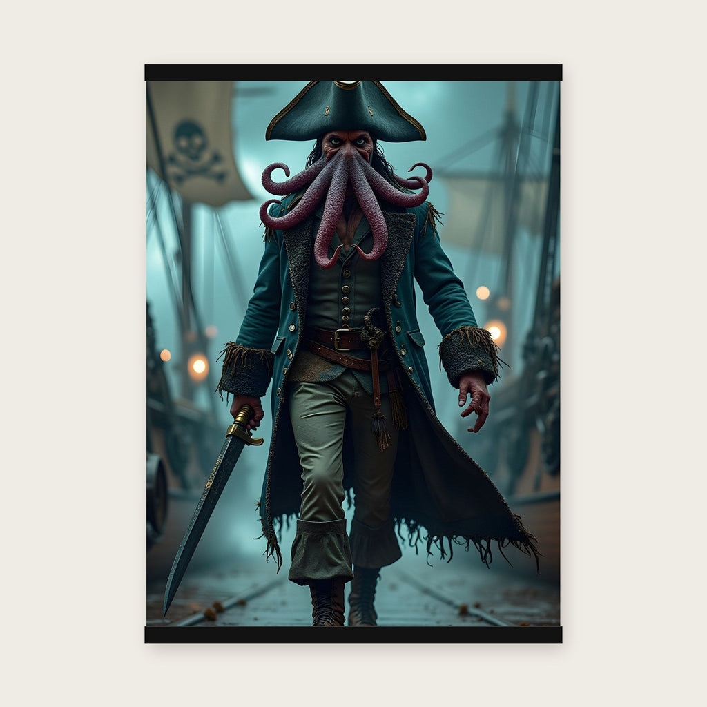 Der Krakenkapitän – Poster mit schwarzer Holzleiste, 50×70 cm