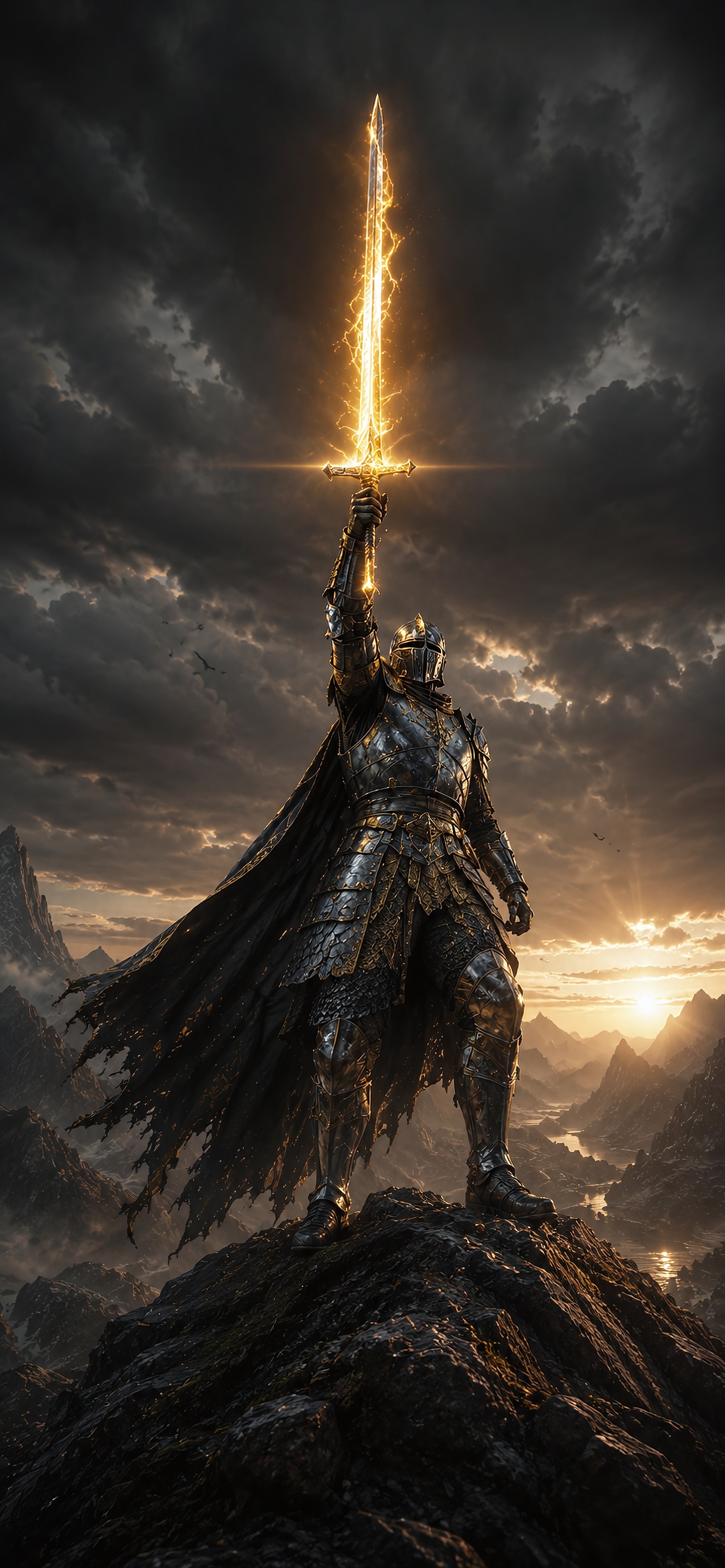 Die Sonnenklinge — Dark-Fantasy Wandbild