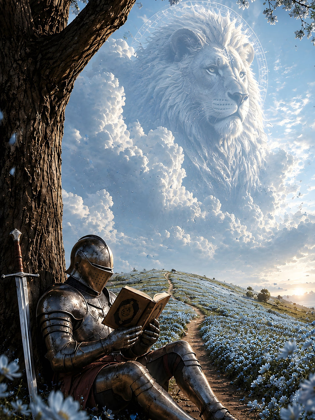 Der Löwe im Himmel — Fantasy Wandbild auf Acrylglas, Druckausschnitt 3:4