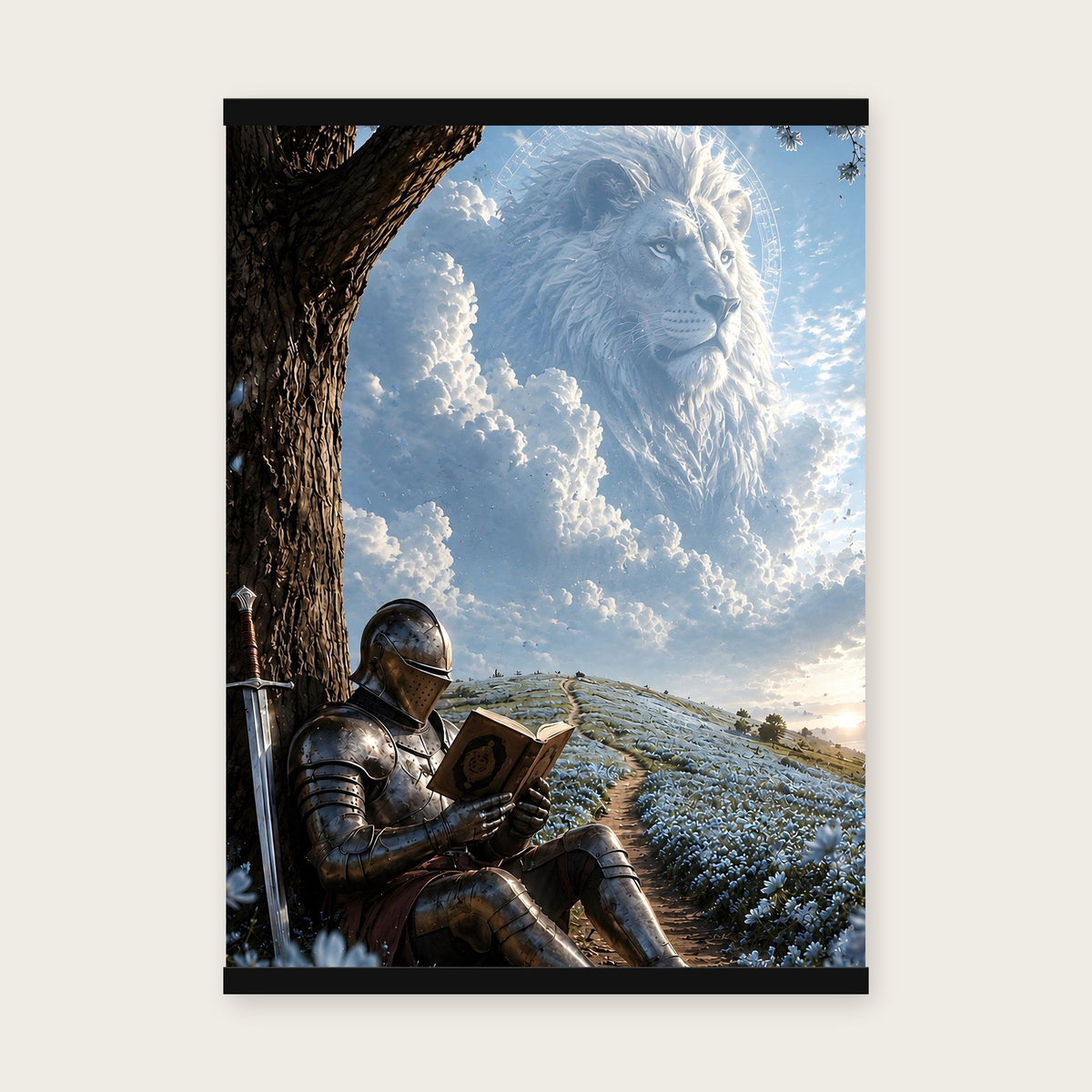 Der Löwe im Himmel – Poster mit schwarzer Holzleiste, 50×70 cm