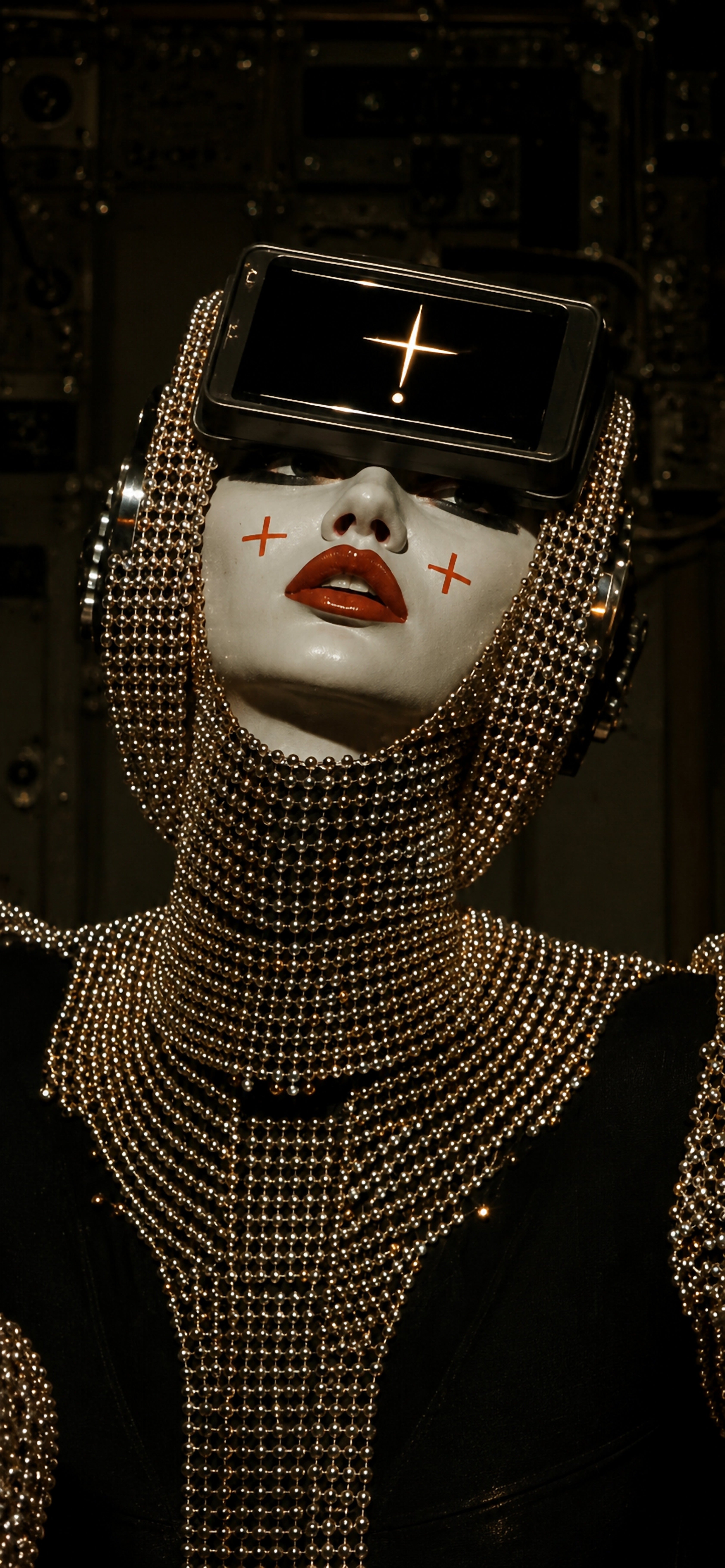Die Orakel-Priesterin – Cyberpunk Dark-Portrait, gerahmtes Wandbild | Fantasywand