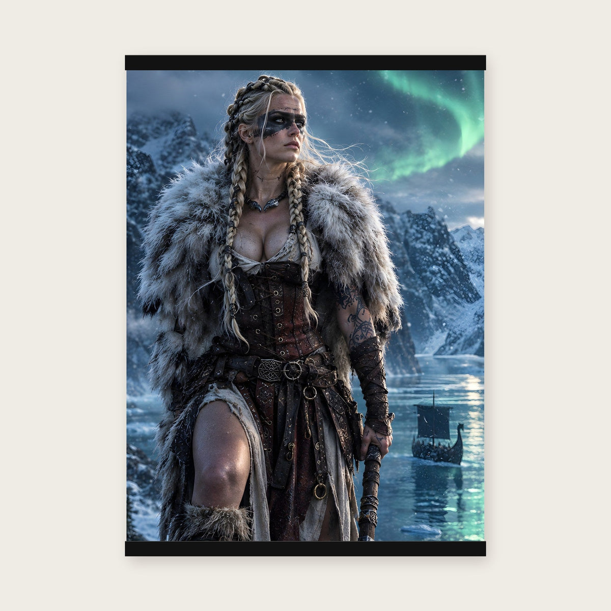 Die Nordlichtkriegerin – Poster mit schwarzer Holzleiste, 50×70 cm