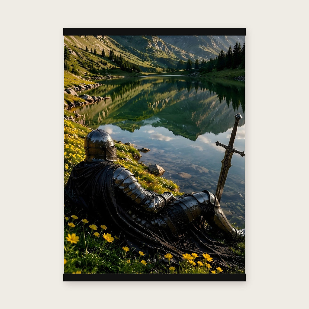 Ruhe am Bergsee – Poster mit schwarzer Holzleiste, 50×70 cm