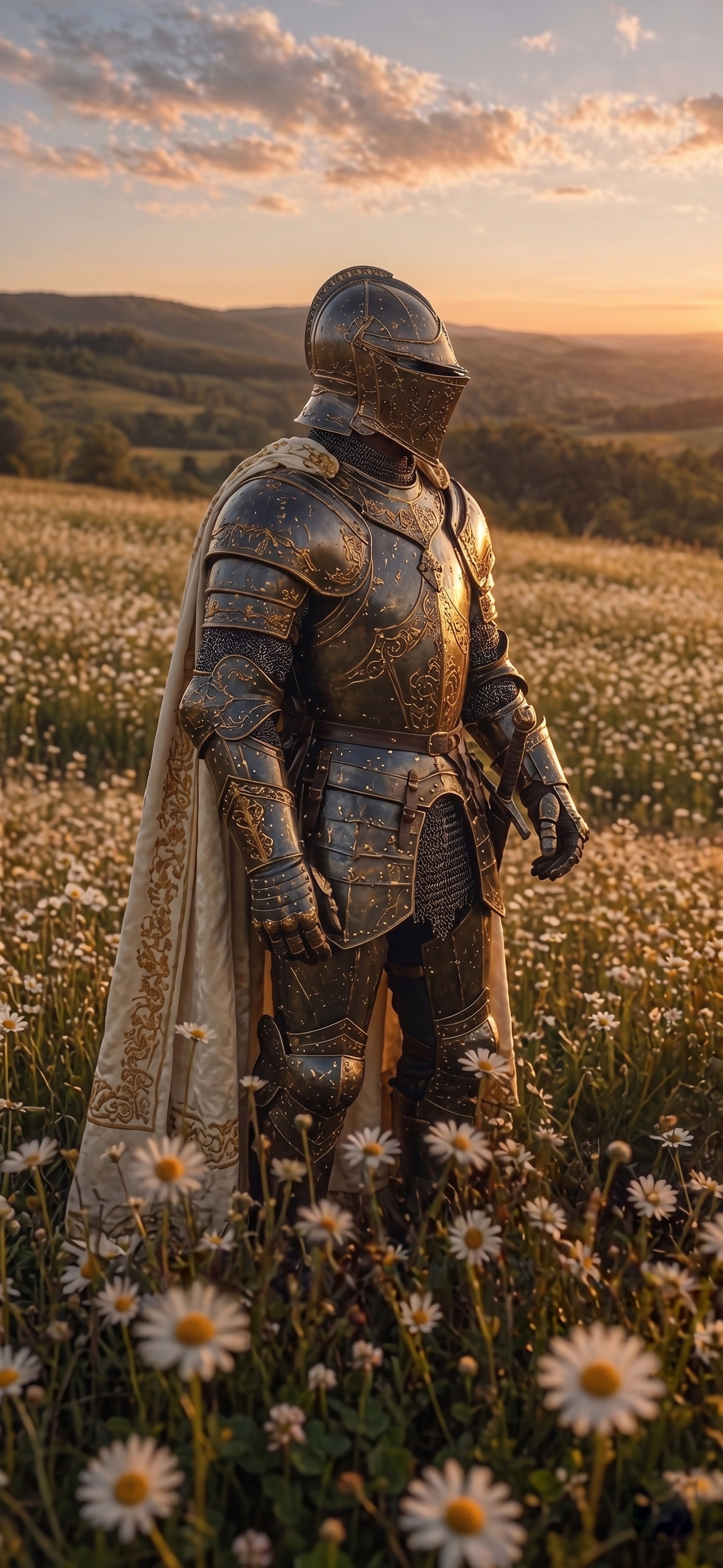 Der Ritter der Blumenwiesen – dunkles Fantasy-Wandbild