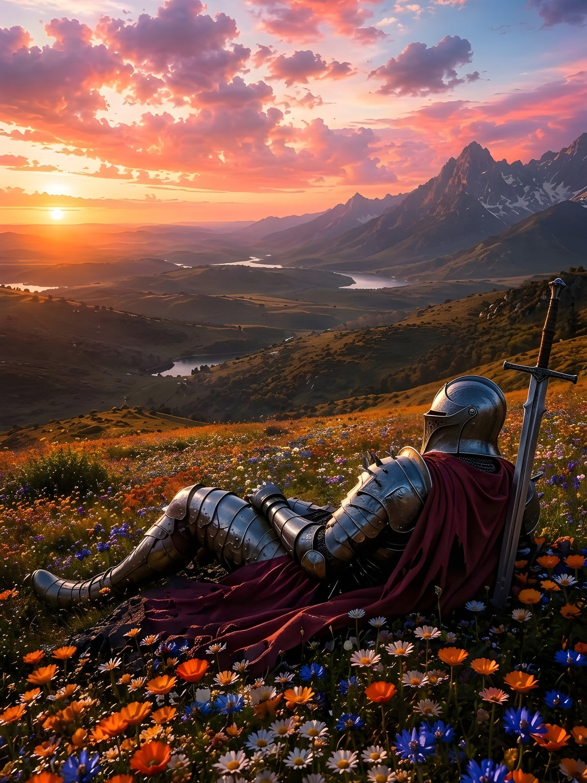 Die Rast des Ritters — Fantasy Wandbild auf Acrylglas, Druckausschnitt 3:4
