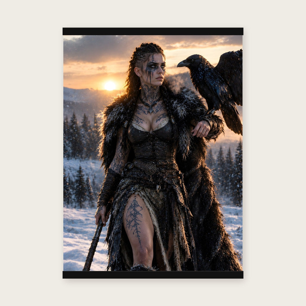 Die Rabenkriegerin – Poster mit schwarzer Holzleiste, 50×70 cm