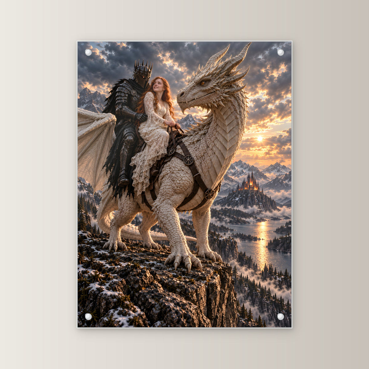Heimkehr auf dem weißen Drachen – Drachen-Acrylglasbild – 1 frontal