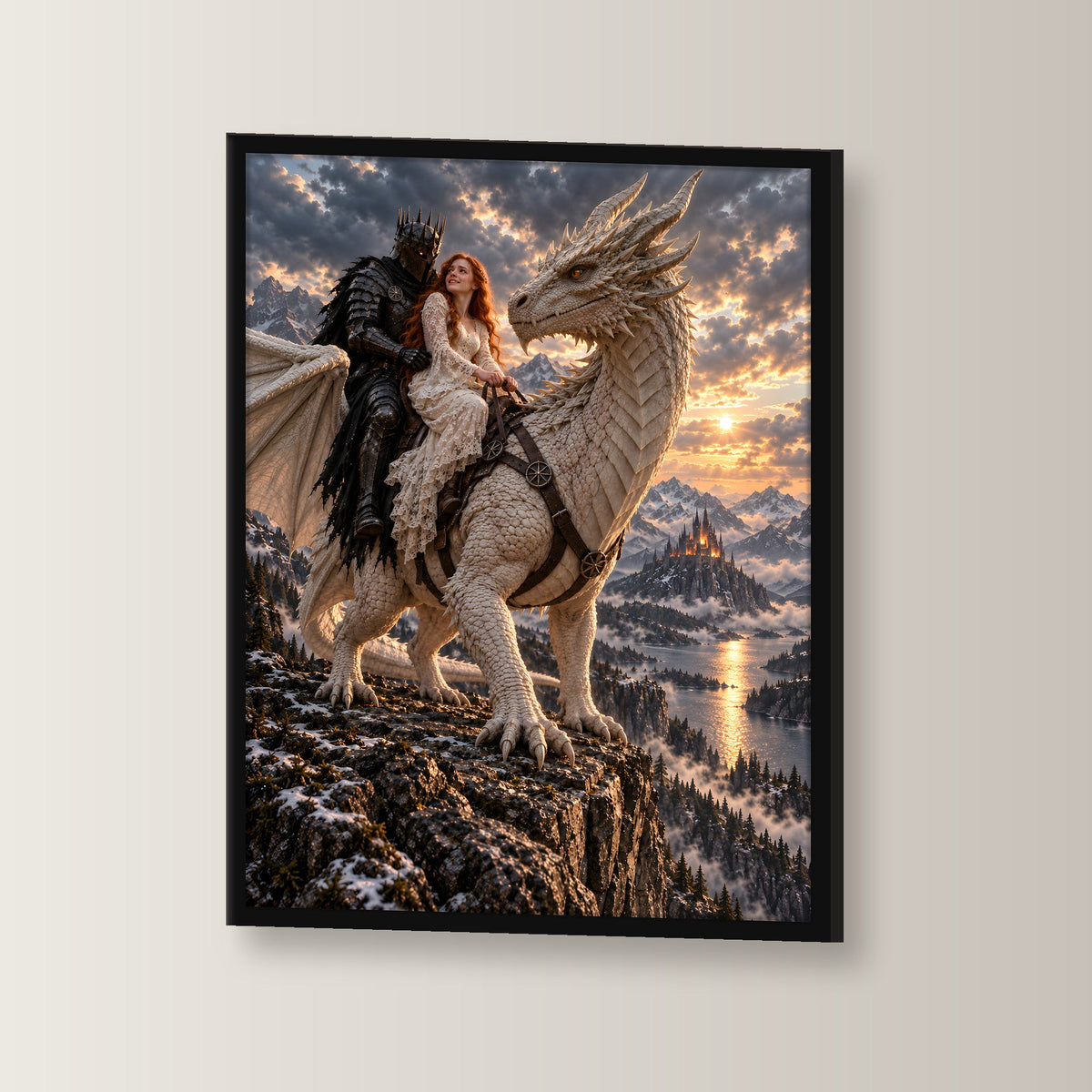Heimkehr auf dem weißen Drachen – Drachen-Wandbild mit Rahmen – 2 gekippt