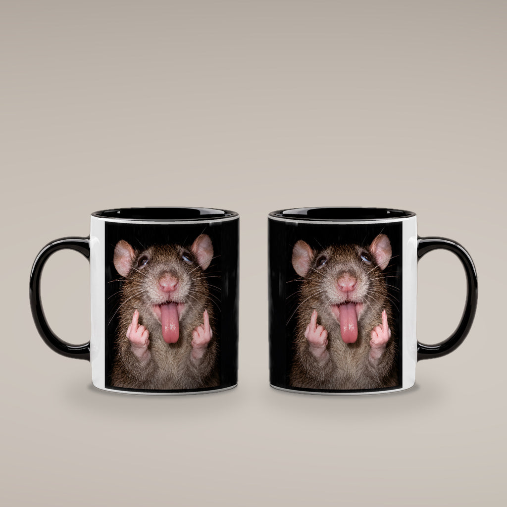Freche Ratte – Tasse. Innen schwarz. 4 BEIDE SEITEN. KI-Motiv.