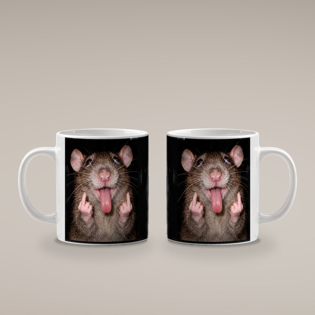 Freche Ratte – Tasse. Weiß. 4 BEIDE SEITEN. KI-Motiv.