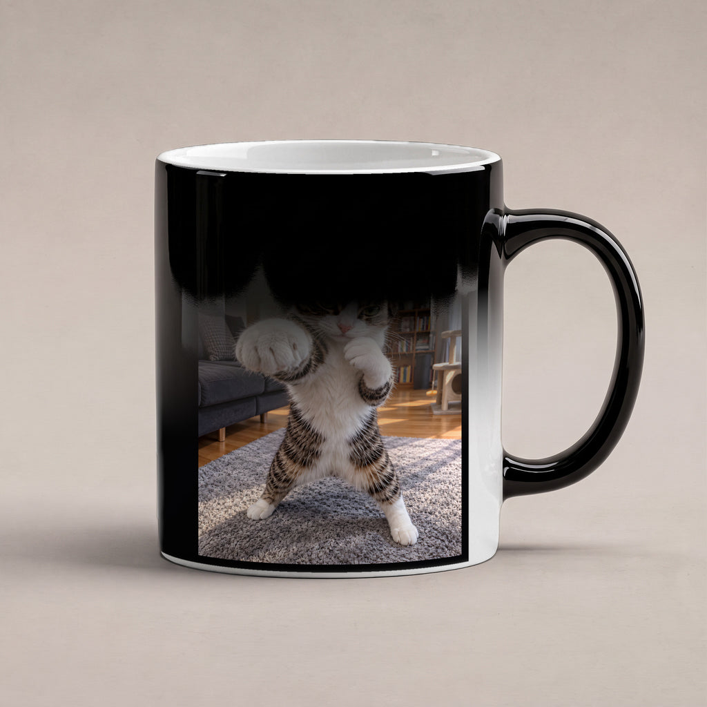 Boxer-Katze – Tasse mit Spruch. Zaubertasse: Wärmeeffekt. 6 WAERMEEFFEKT. KI-Motiv.