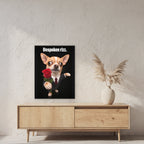 Chihuahua mit Rose – Gerahmtes Wandbild mit Spruch. 60×80 cm. 2 RAUM. KI-Motiv.