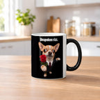 Chihuahua mit Rose – Tasse mit Spruch. Zaubertasse: Wärmeeffekt. 2 KUECHE HEISS. KI-Motiv.