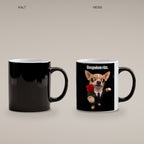 Chihuahua mit Rose – Tasse mit Spruch. Zaubertasse: Wärmeeffekt. 4 KALT HEISS. KI-Motiv.