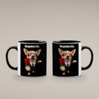 Chihuahua mit Rose – Tasse mit Spruch. Innen schwarz. 4 BEIDE SEITEN. KI-Motiv.