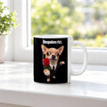 Chihuahua mit Rose – Tasse mit Spruch. Weiß. 3 FENSTER. KI-Motiv.