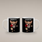 Chihuahua mit Rose – Tasse mit Spruch. Weiß. 4 BEIDE SEITEN. KI-Motiv.