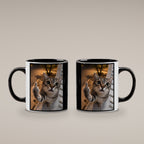 Freche Fensterkatze – Tasse. Innen schwarz. 4 BEIDE SEITEN. KI-Motiv.