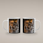 Freche Fensterkatze – Tasse. Weiß. 4 BEIDE SEITEN. KI-Motiv.