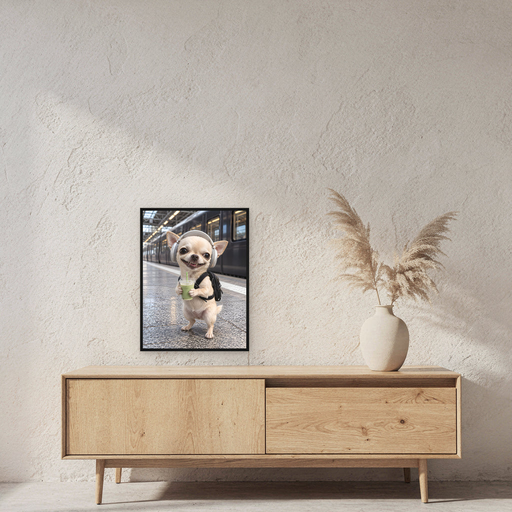 Bahnhof-Chihuahua – Gerahmtes Wandbild. 45×60 cm. 2 RAUM. KI-Motiv.