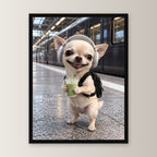 Bahnhof-Chihuahua – Gerahmtes Wandbild. 30×40 cm. 1 FRONTAL. KI-Motiv.