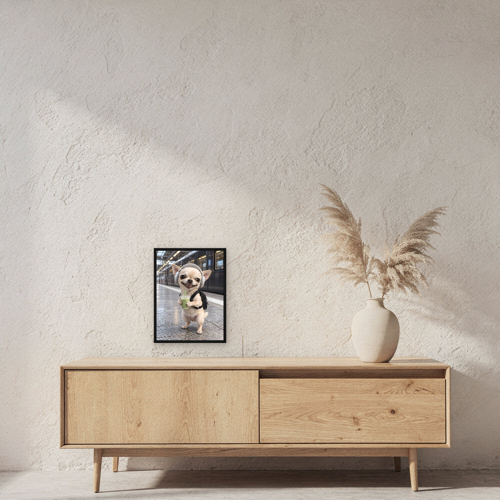 Bahnhof-Chihuahua – Gerahmtes Wandbild. 30×40 cm. 2 RAUM. KI-Motiv.