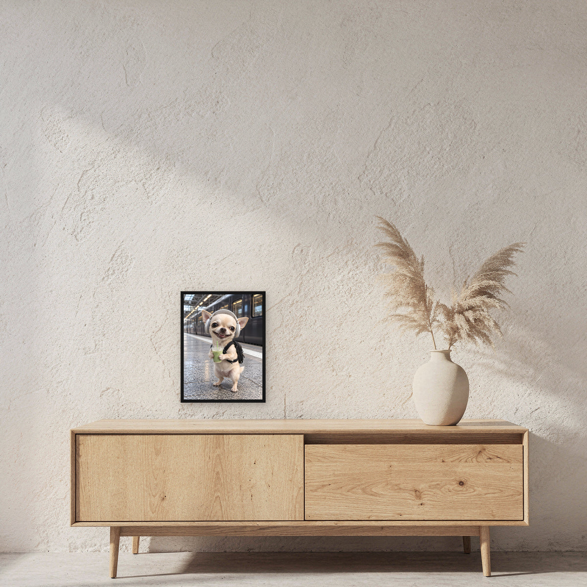 Bahnhof-Chihuahua – Gerahmtes Wandbild. 30×40 cm. 2 RAUM. KI-Motiv.