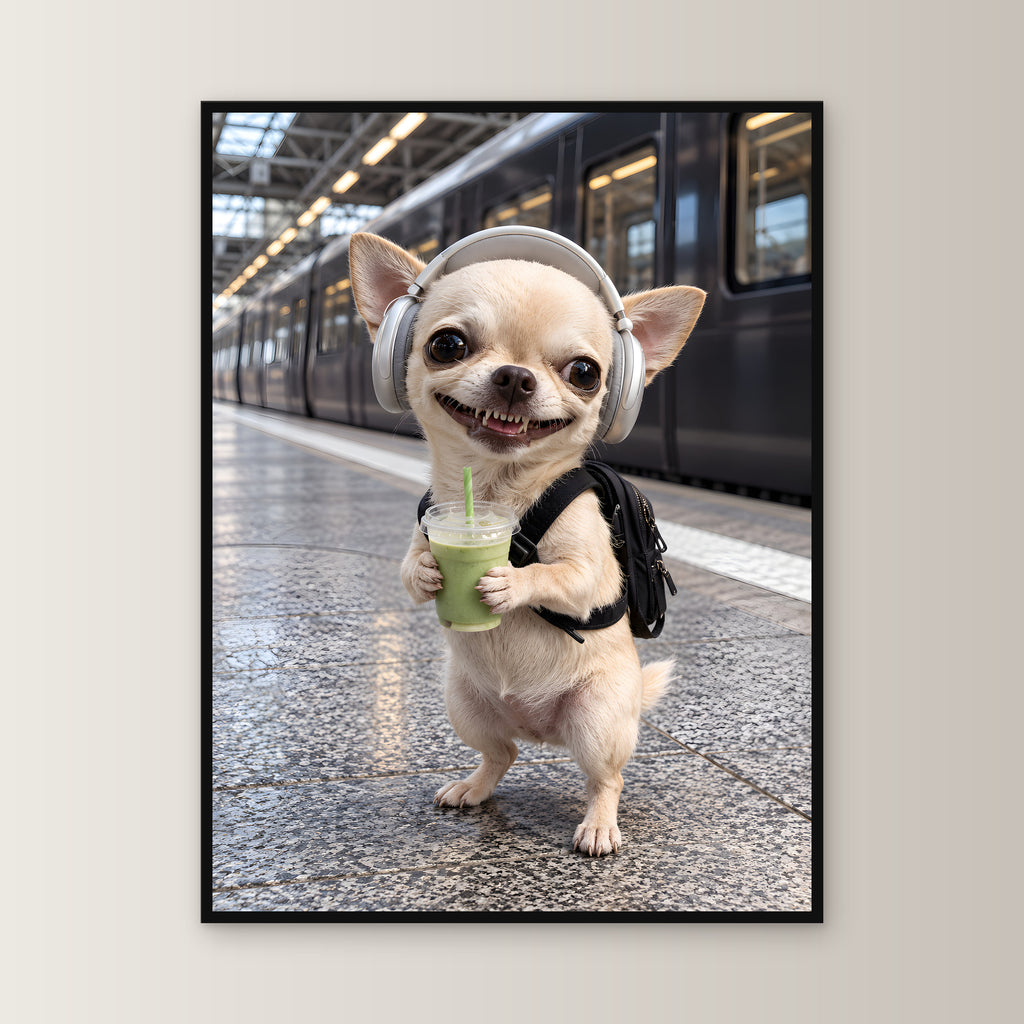 Bahnhof-Chihuahua – Gerahmtes Wandbild. 60×80 cm. 1 FRONTAL. KI-Motiv.