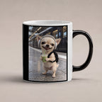 Bahnhof-Chihuahua – Tasse. Zaubertasse: Wärmeeffekt. 1 STUDIO HEISS. KI-Motiv.