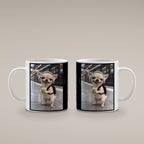 Bahnhof-Chihuahua – Tasse. Weiß. 4 BEIDE SEITEN. KI-Motiv.