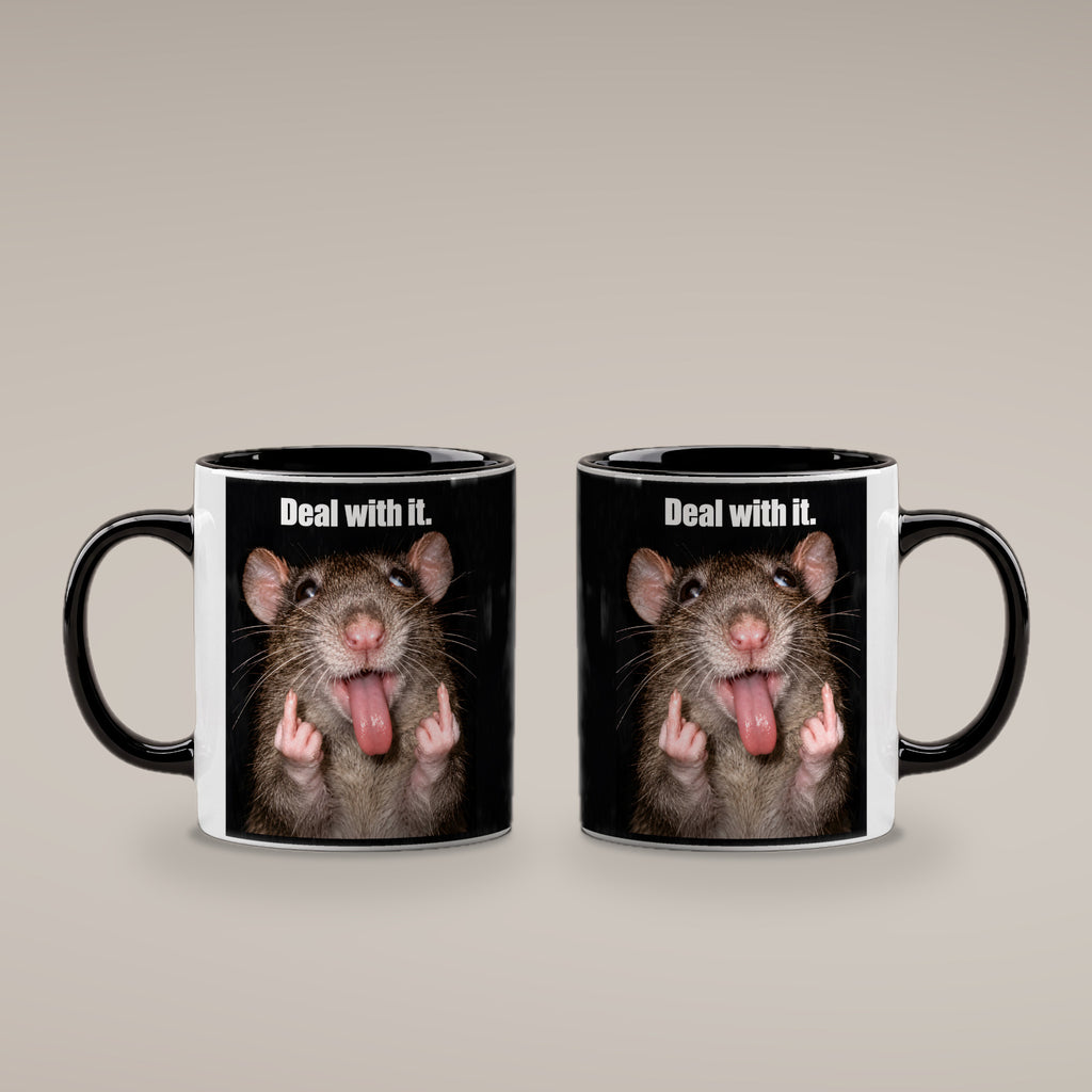 Freche Ratte V2 – Tasse mit Spruch. Innen schwarz. 4 BEIDE SEITEN. KI-Motiv.