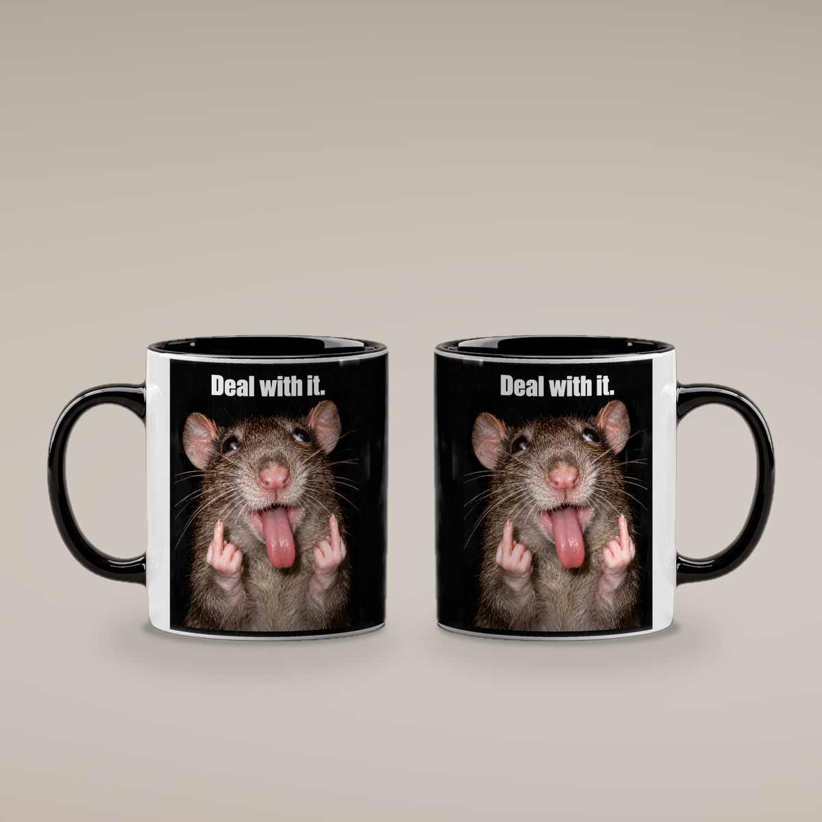 Freche Ratte V2 – Tasse mit Spruch. Innen schwarz. 4 BEIDE SEITEN. KI-Motiv.