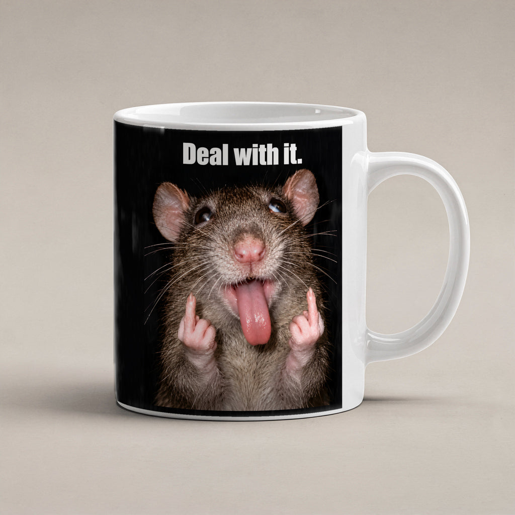 Freche Ratte V2 – Tasse mit Spruch. Weiß. 1 STUDIO. KI-Motiv.