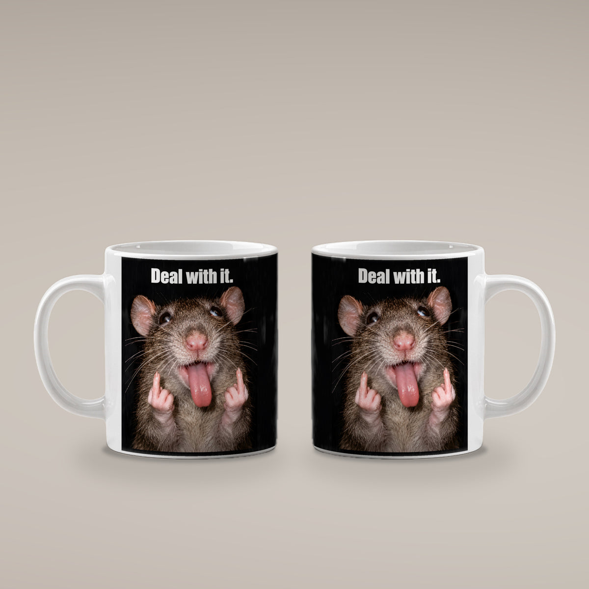 Freche Ratte V2 – Tasse mit Spruch. Weiß. 4 BEIDE SEITEN. KI-Motiv.