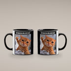 Weinende Katze – Tasse mit Spruch. Innen schwarz. 4 BEIDE SEITEN. KI-Motiv.