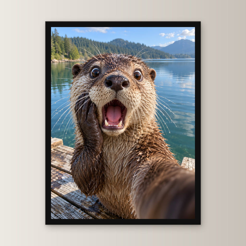 Geschockter Otter – Gerahmtes Wandbild. 30×40 cm. 1 FRONTAL. KI-Motiv.