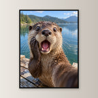Geschockter Otter – Gerahmtes Wandbild. 60×80 cm. 1 FRONTAL. KI-Motiv.