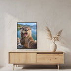 Geschockter Otter – Gerahmtes Wandbild. 60×80 cm. 2 RAUM. KI-Motiv.