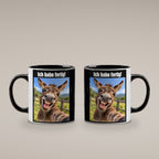 Lachender Esel – Tasse mit Spruch. Innen schwarz. 4 BEIDE SEITEN. KI-Motiv.