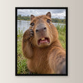 Weinendes Capybara – Gerahmtes Wandbild. 30×40 cm. 1 FRONTAL. KI-Motiv.
