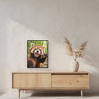 Empörter roter Panda – Gerahmtes Wandbild. 45×60 cm. 2 RAUM. KI-Motiv.