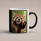 Empörter roter Panda – Tasse. Zaubertasse: Wärmeeffekt. 1 STUDIO HEISS. KI-Motiv.