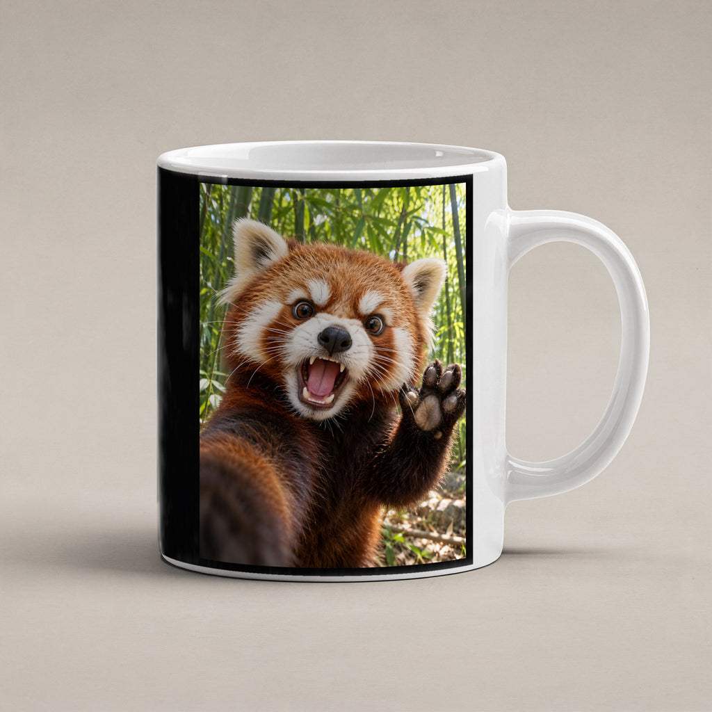 Empörter roter Panda – Tasse. Weiß. 1 STUDIO. KI-Motiv.