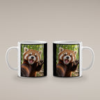 Empörter roter Panda – Tasse. Weiß. 4 BEIDE SEITEN. KI-Motiv.