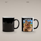 Glücklicher Quokka – Tasse mit Spruch. Zaubertasse: Wärmeeffekt. 4 KALT HEISS. KI-Motiv.
