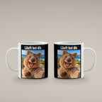 Glücklicher Quokka – Tasse mit Spruch. Weiß. 4 BEIDE SEITEN. KI-Motiv.