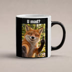 Fuchs mit Mittelfinger – Tasse mit Spruch. Zaubertasse: Wärmeeffekt. 1 STUDIO HEISS. KI-Motiv.